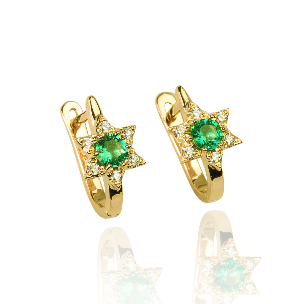 18K Yellow Gold Earrings with Emeralds