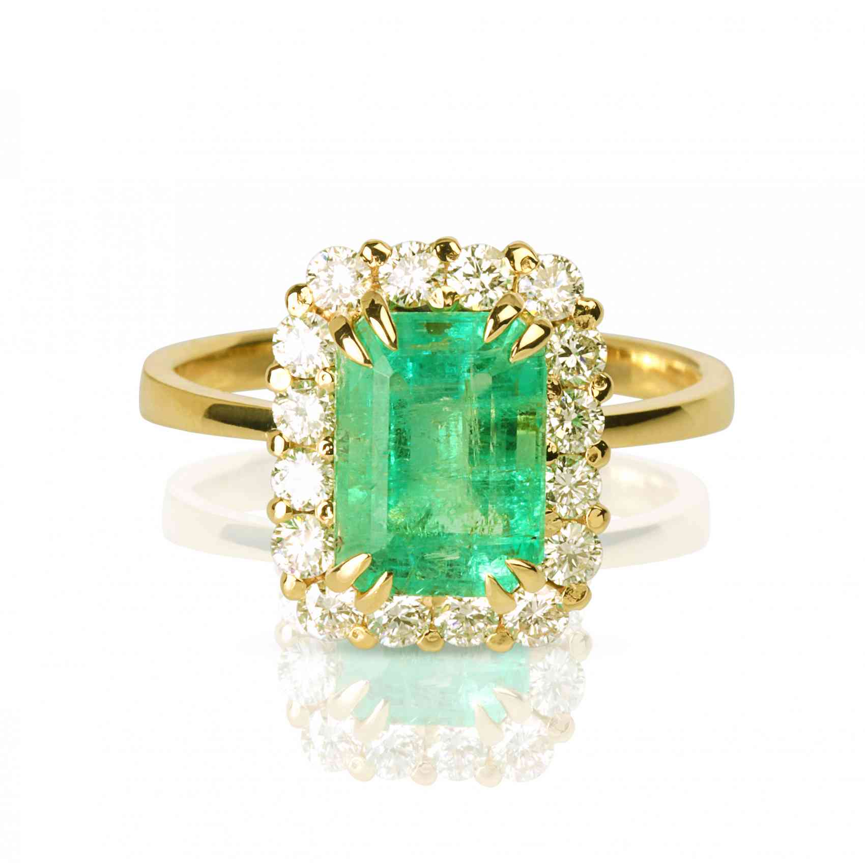 18k Yellow Gold Ring with Emerald & Diamonds | Handcrafted 18k Yellow Gold Ring with Emerald & Diamonds | Handcrafted