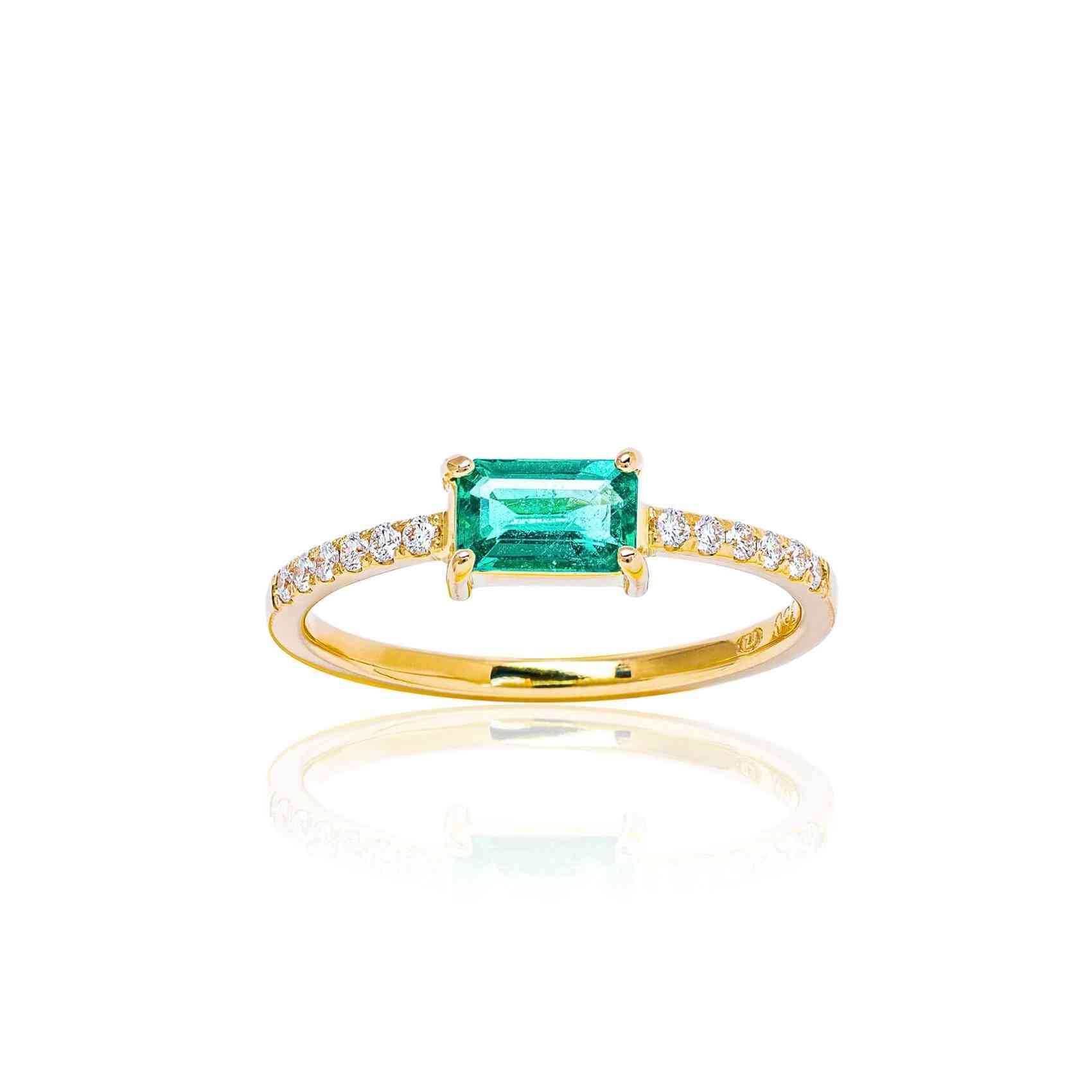 Inel din Aur Galben 18K cu Smarald si Diamante