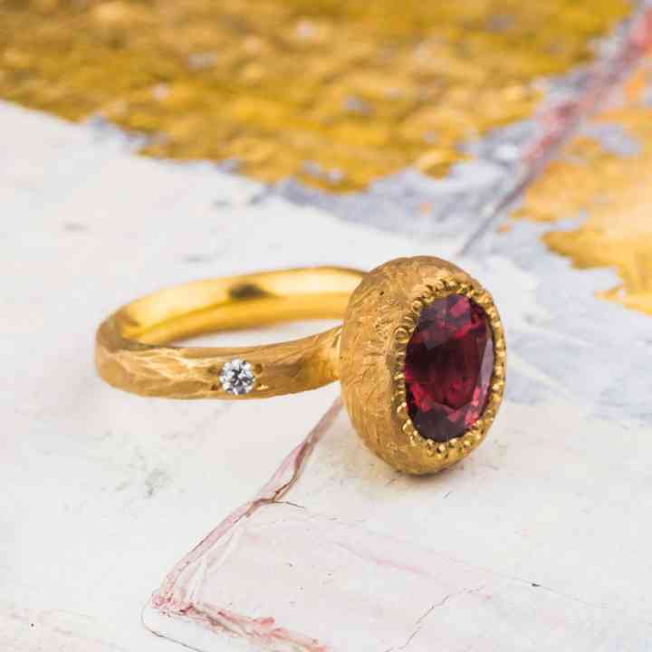 Inel din Aur Galben 18K cu Turmalină si Diamant