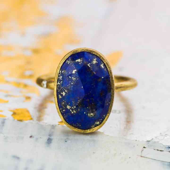 Inel din Aur Galben 14K cu Lapis Lazuli si Diamant