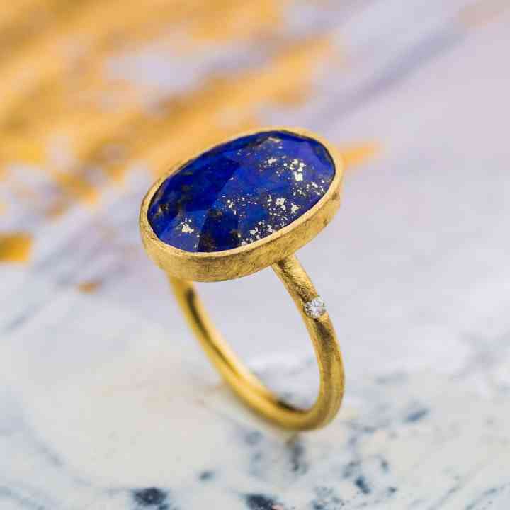 Inel din Aur Galben 14K cu Lapis Lazuli si Diamant