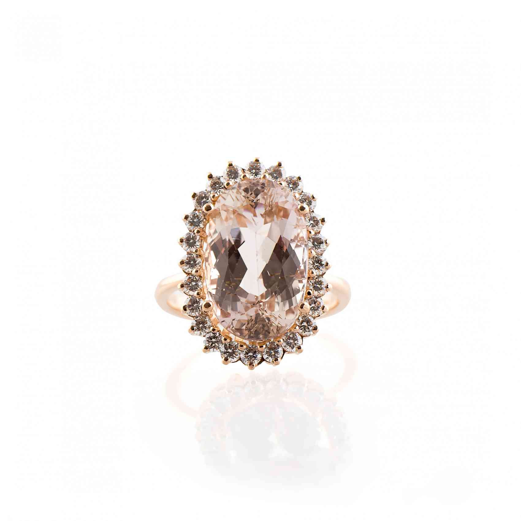 Inel din aur roz 18K cu Morganit și Diamante