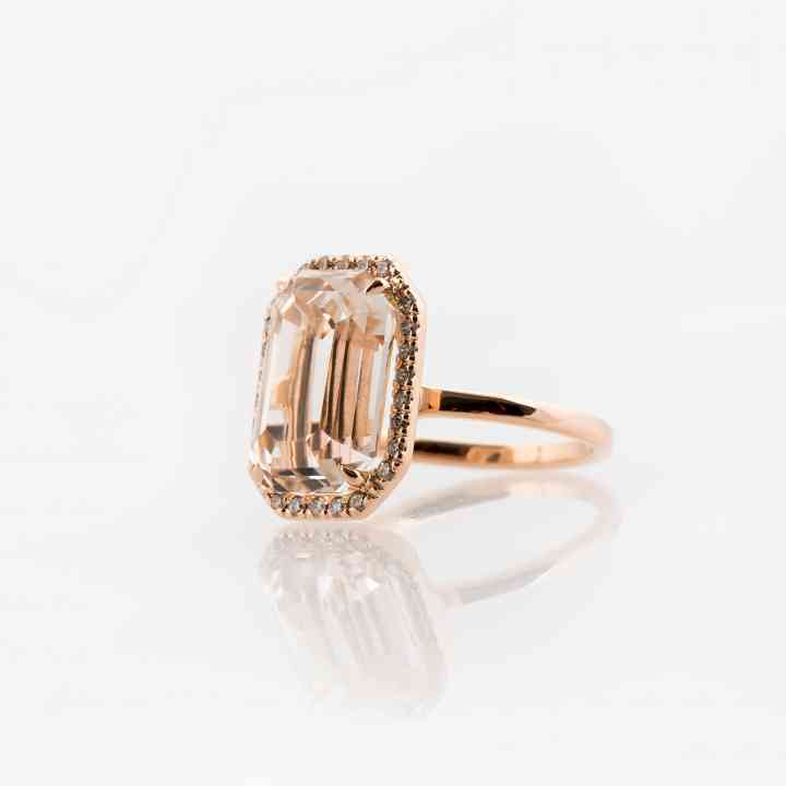 Inel din aur roz 18K cu Topaz natural și Diamante