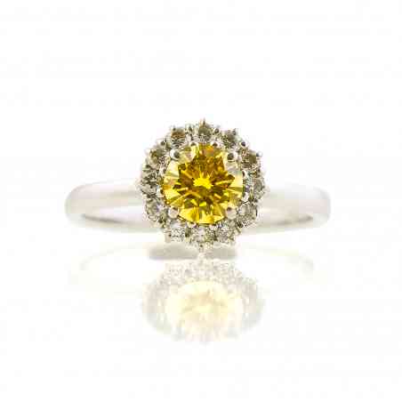 Inel din aur alb 18K cu Diamant Galben