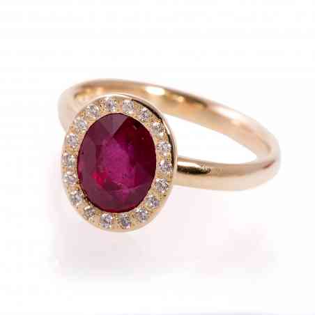 Inel din aur galben 18K cu Turmalina Roz si Diamante Naturale
