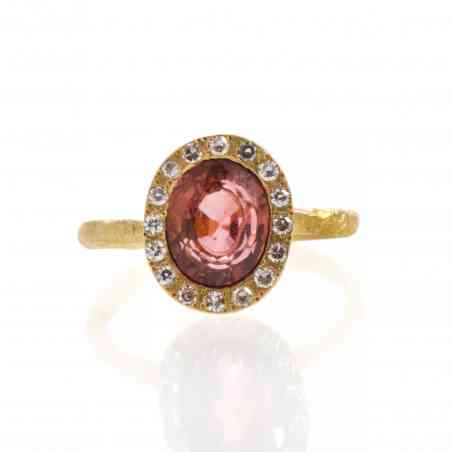 Inel din aur galben 18k cu turmalina roz si diamante naturale