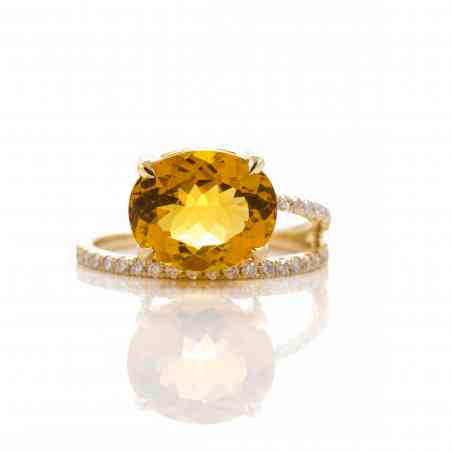 Inel din aur galben 18k cu heliodor si diamante naturale