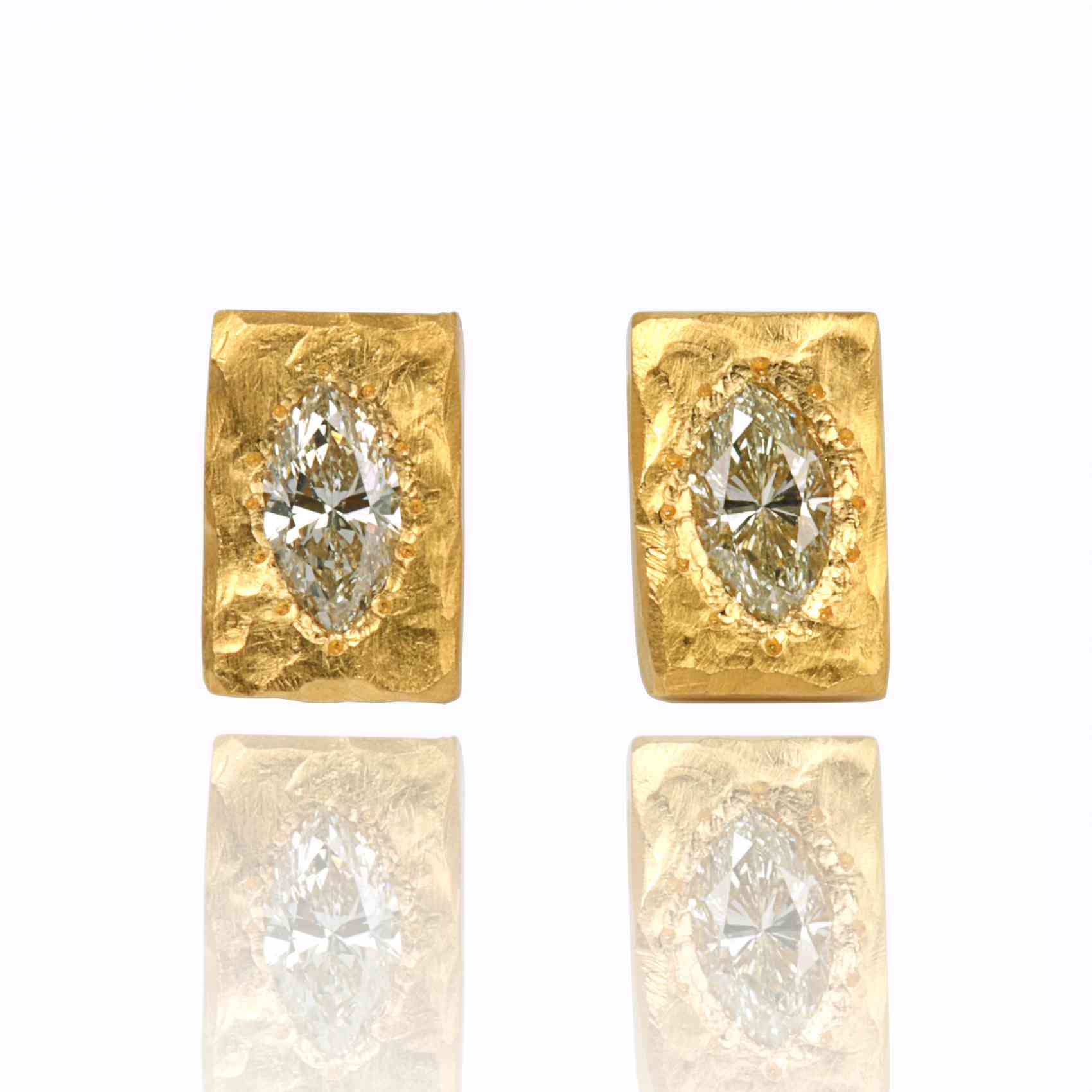 Cercei Din Aur Galben 18k Cu Diamante Marquise