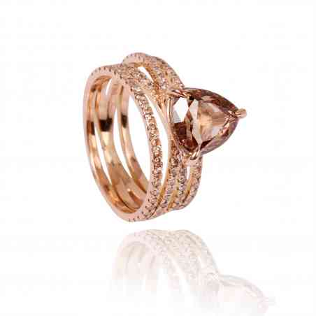 Inel Din Aur Roz 18k Cu Fancy Brown Diamond Și Diamante Naturale