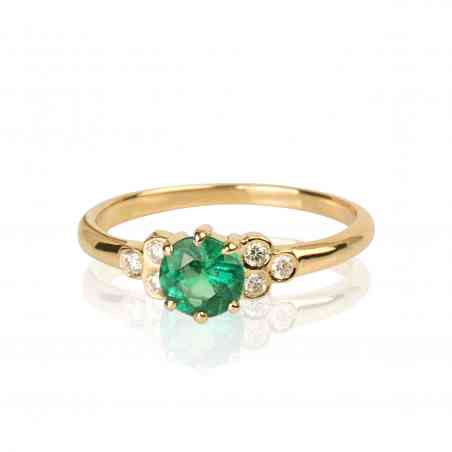 Inel De Logodna Din Aur Galben De 18 K Cu Smarald și Diamante Naturale