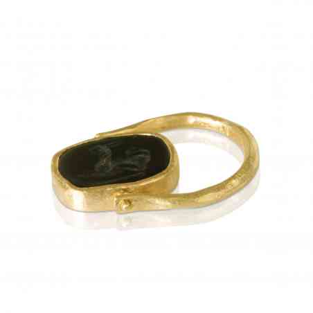 Inel Din Aur Galben 14k Cu Agata Neagră Gravată
