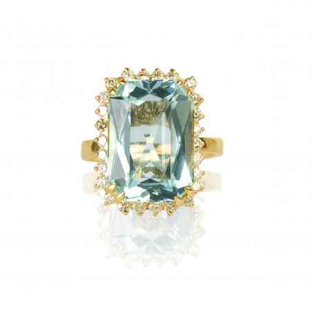 Inel Din Aur Galben 18k Cu Acvamarin și diamante