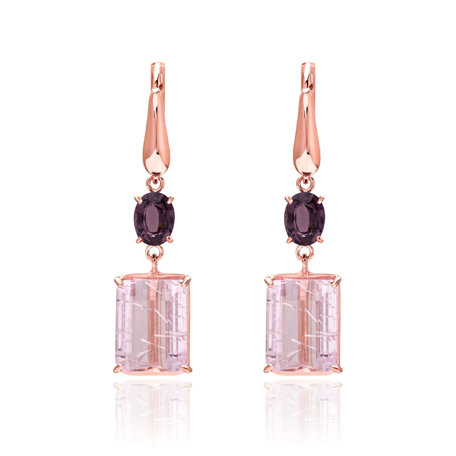 Cercei din Aur Roz 14K cu Kunzit si Spinel