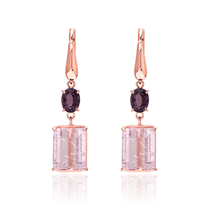 14K Rose Gold Earrings with Kunzite and Spinel