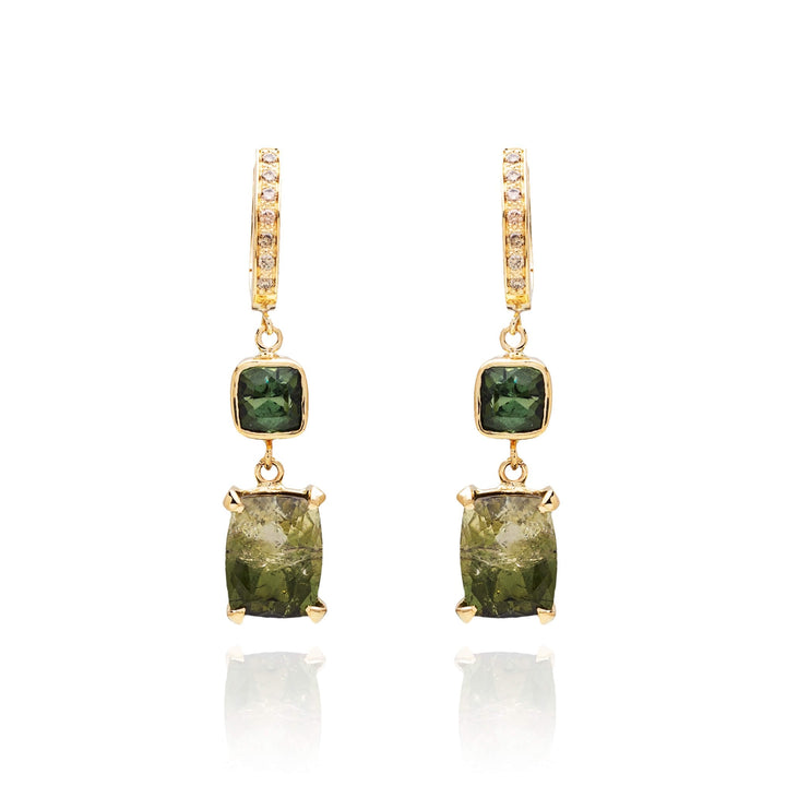 18K Yellow Gold Earrings with Tourmalines and Diamonds
