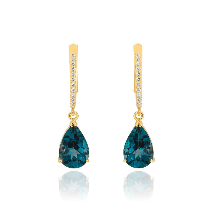 14K Yellow Gold Earrings with London Topaz and Diamonds