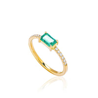 Inel din Aur Galben 18K cu Smarald si Diamante