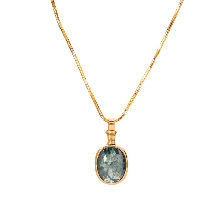 18K Yellow Gold Necklace with Rough Green Diamond