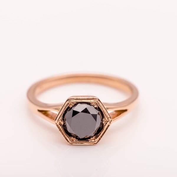 14K Rose Gold Engagement Ring with Black Diamond