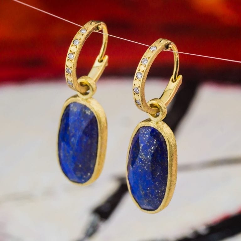 Cercei Aur 18K cu Lapis Lazuli și Diamante