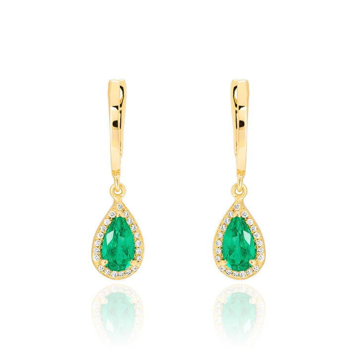 18K Yellow Gold Earrings with Emeralds and Diamonds