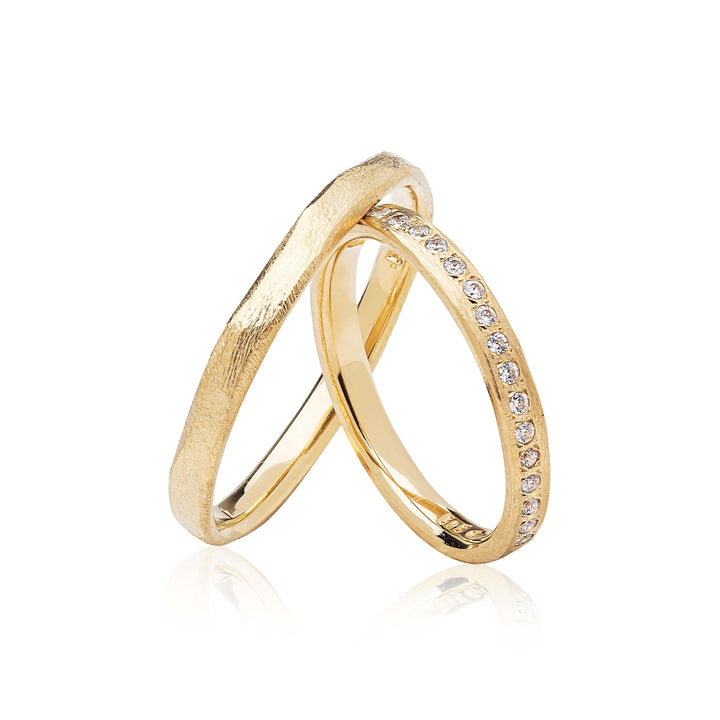 Set Verighete ZIVA din Aur Galben 14K cu Diamante