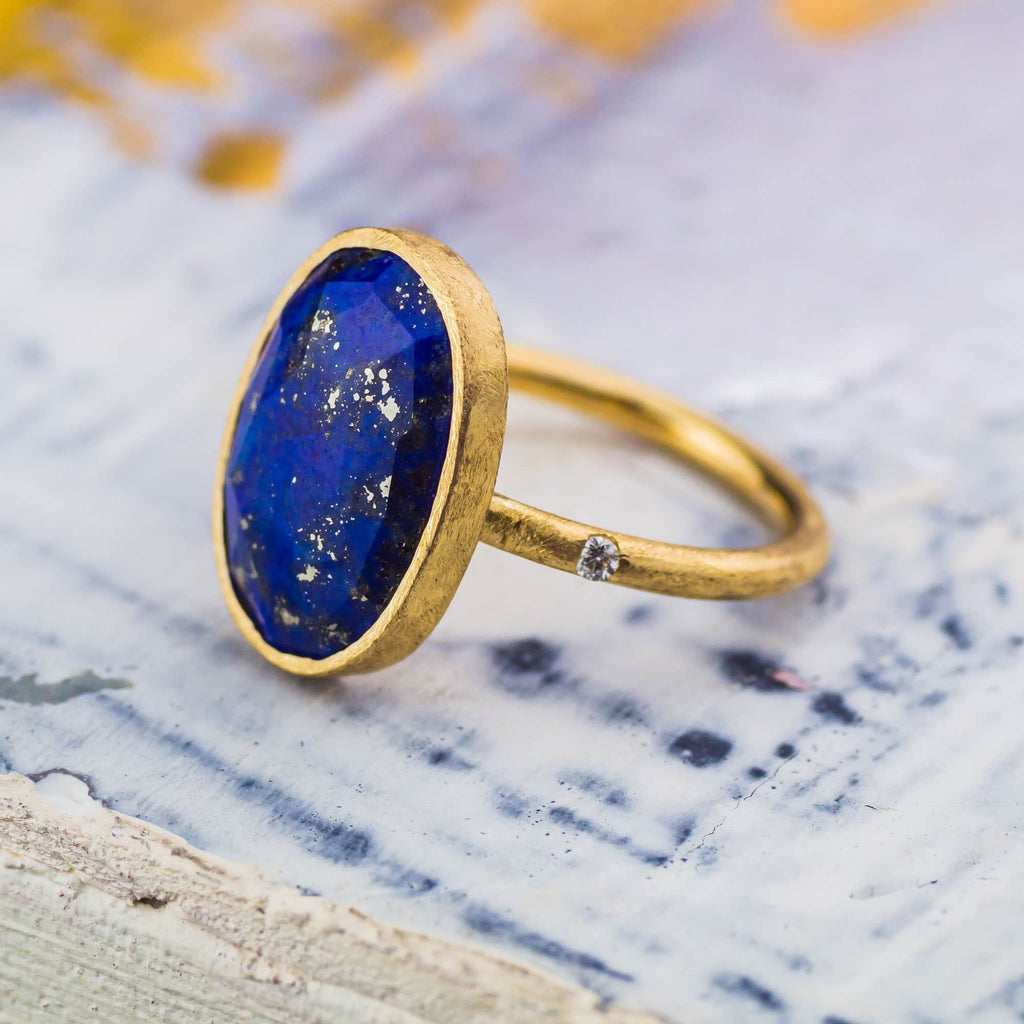 Inel din Aur Galben 14K cu Lapis Lazuli si Diamant