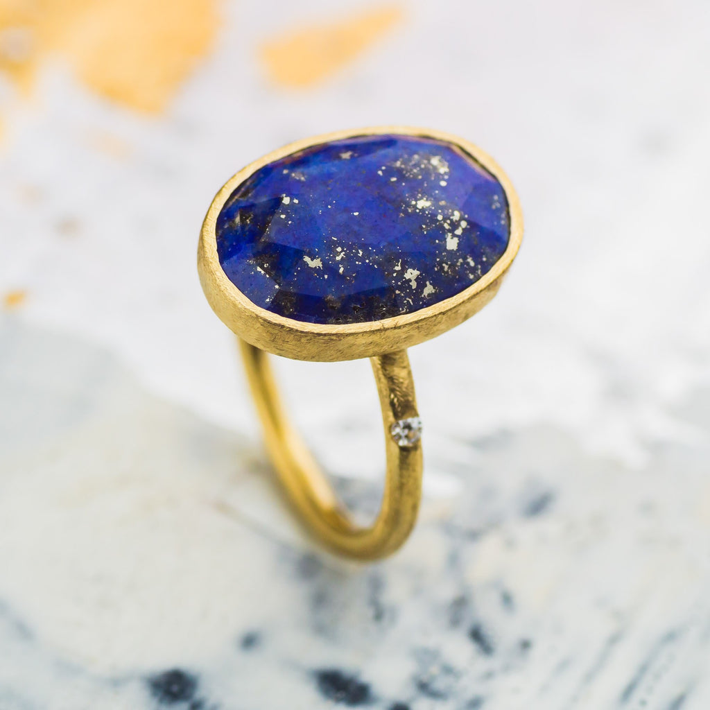 Inel din Aur Galben 14K cu Lapis Lazuli si Diamant