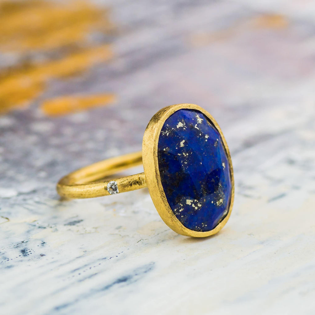 Inel din Aur Galben 14K cu Lapis Lazuli si Diamant