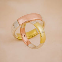Set Verighete Domino din Aur Alb și Roz 14K cu Diamante