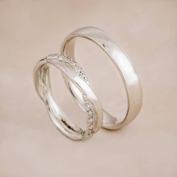 Set Verighete INFINIT Aur Alb 14K cu Diamante