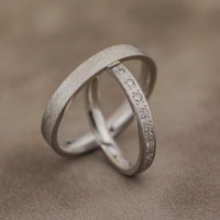 Set Verighete Patina Med din Aur Alb 14k cu Diamante