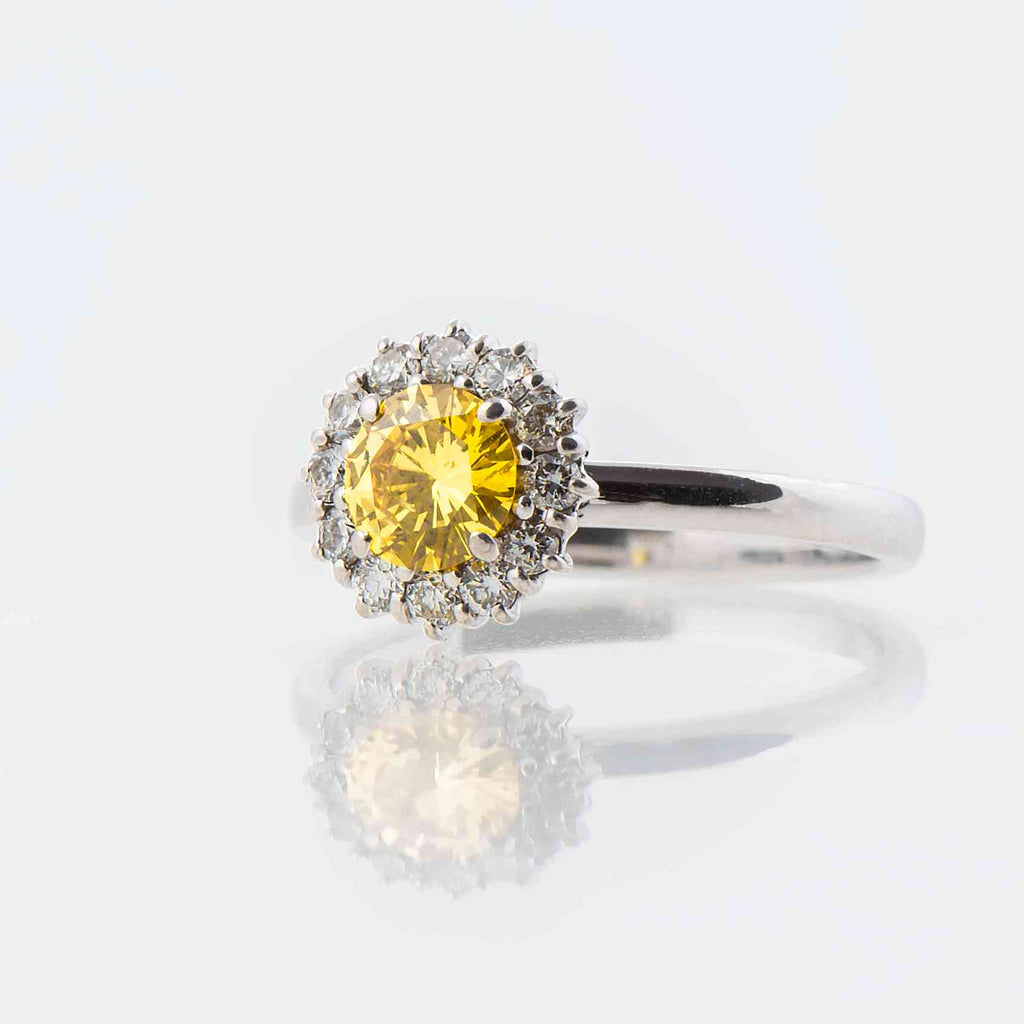 Inel din aur alb 18K cu Diamant Yellow Fancy