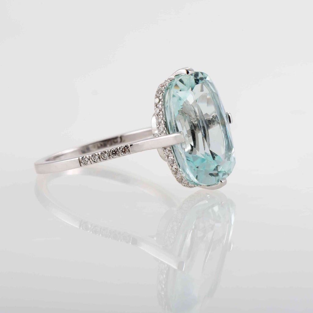 Inel din aur alb 18K cu Aquamarine natural si Diamante