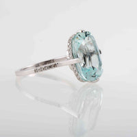 Inel din aur alb 18K cu Aquamarine natural si Diamante