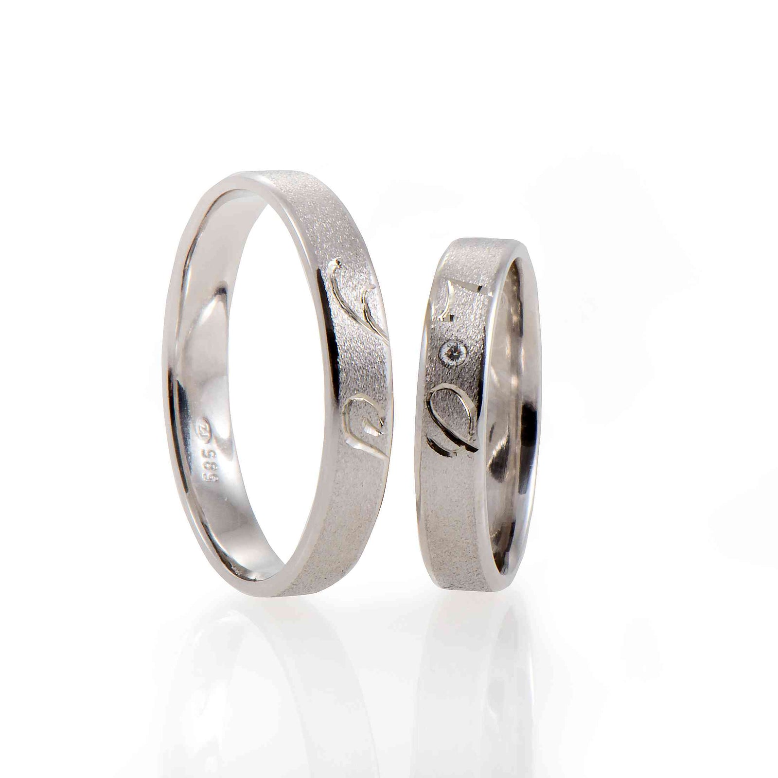 Set verighete aur alb 14K cu Diamant Natural
