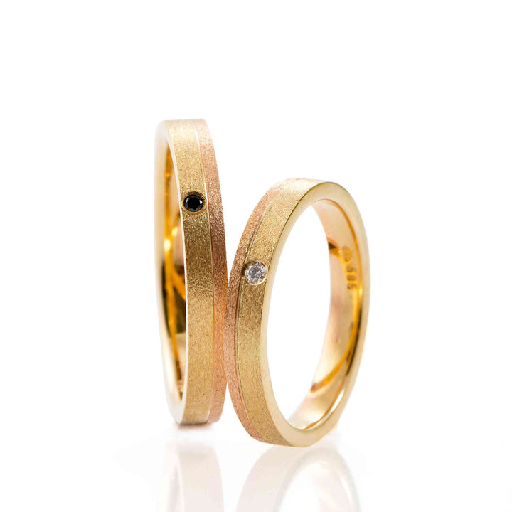 "Dafna" 14K Yellow and Pink Gold Wedding Ring Set with Natural Diamonds