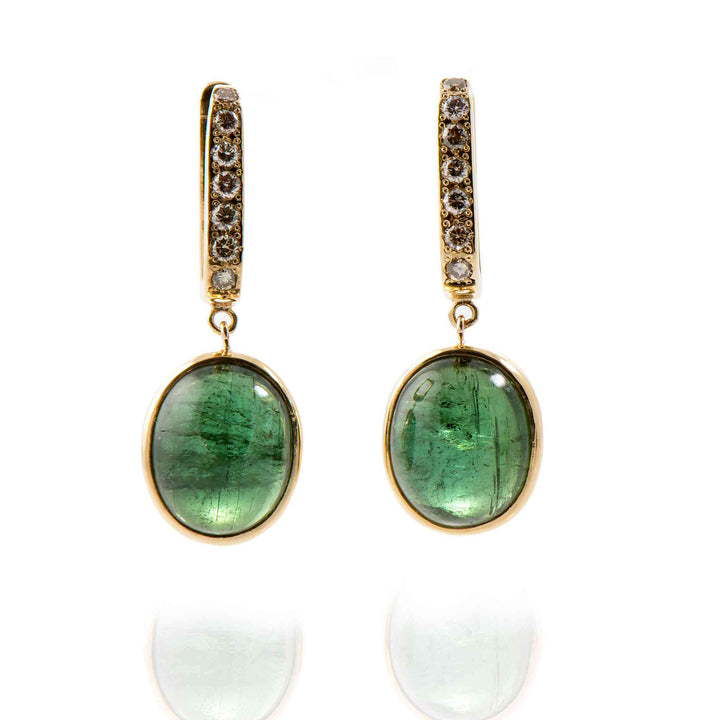 18K Yellow Gold Earrings With Tourmalines And Diamonds