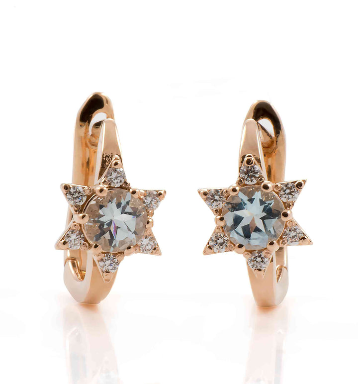 18K Rose Gold Earrings With Aquamarines And Diamonds