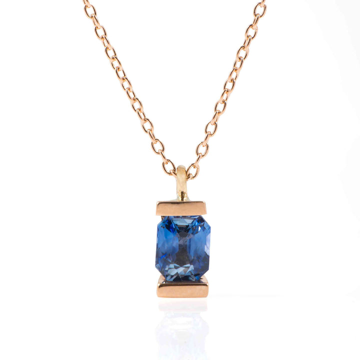 14K Rose Gold Necklace with Blue Sapphire