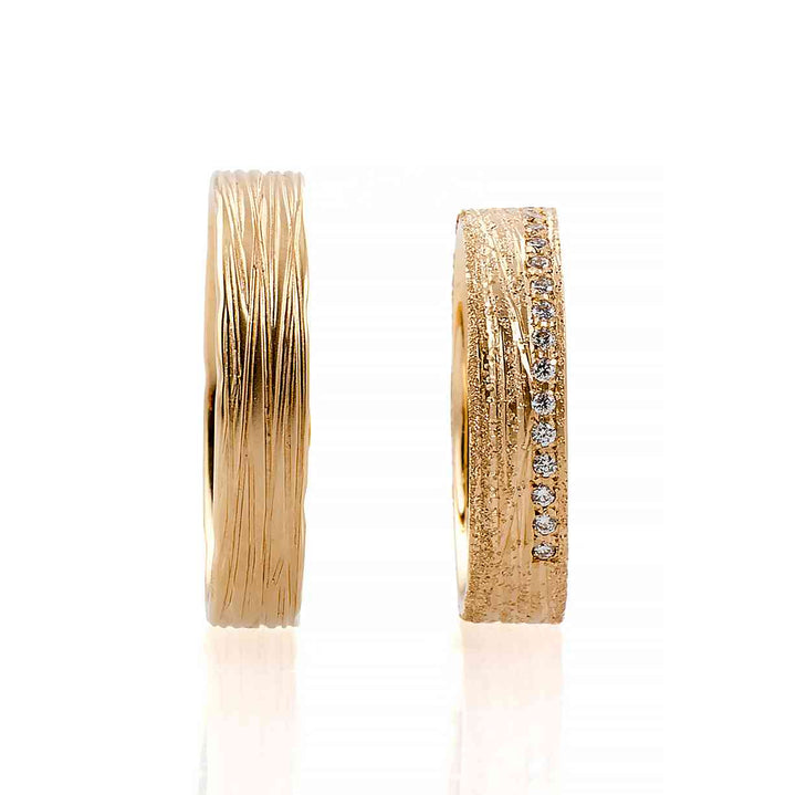 Set of 14K yellow gold "Hope" wedding rings with natural diamonds