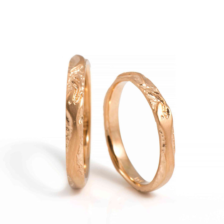 14K Rose Gold "Reborn" Wedding Ring Set