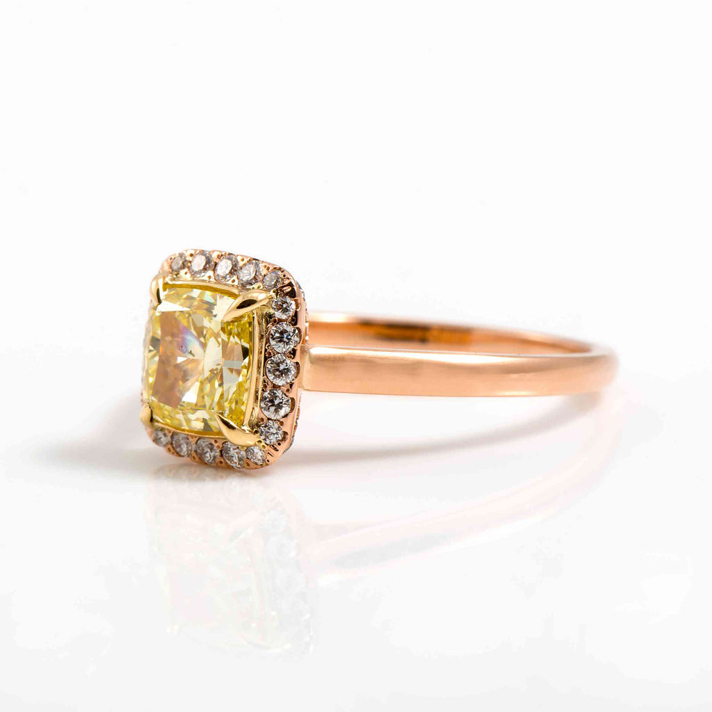 Inel De Logodna Din Aur Roz 18k Cu Diamant Yellow Fancy