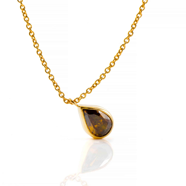 18K Yellow Gold Necklace With Natural Brown Diamond