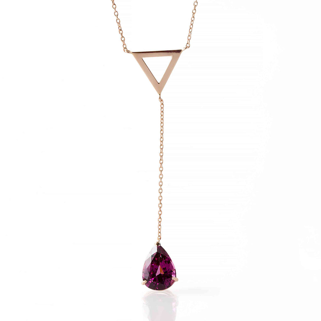 Colier si pandantiv din aur roz 18K cu rhodolite garnet