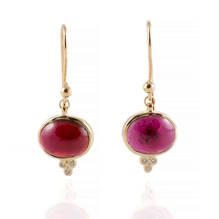 14K Yellow Gold Earrings With Natural Rhodolites
