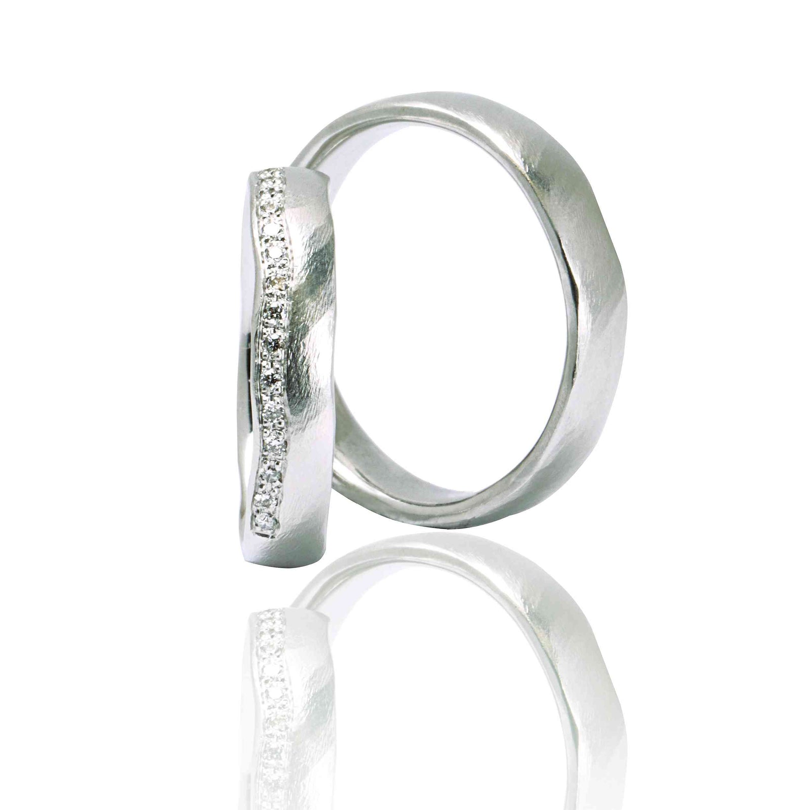 Set Verighete "ATIS-M" 14K Din Aur Alb Cu Diamante Naturale