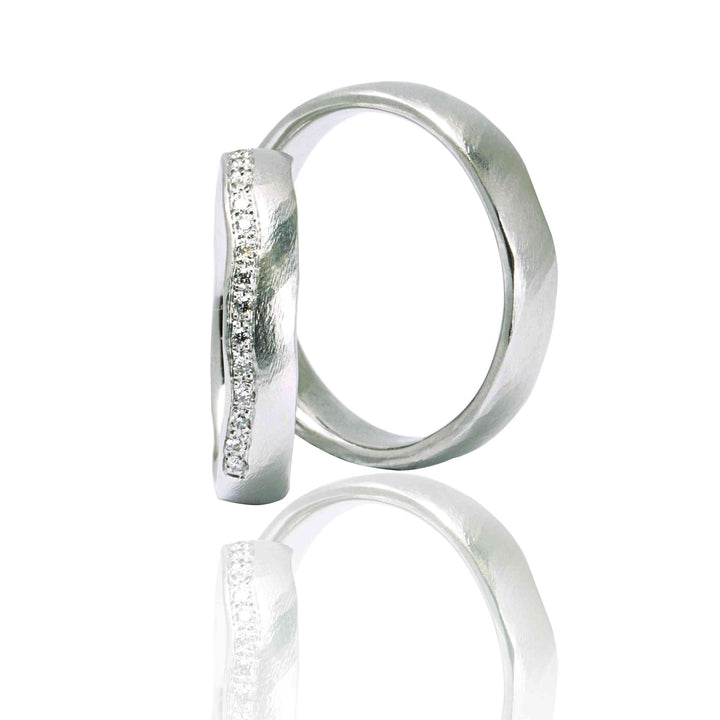 "ATIS-M" 14K White Gold Wedding Ring Set With Natural Diamonds