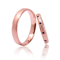 Set Verighete "Sappho New 3" Din Aur Roz 14 K Cu Safire şi Diamante